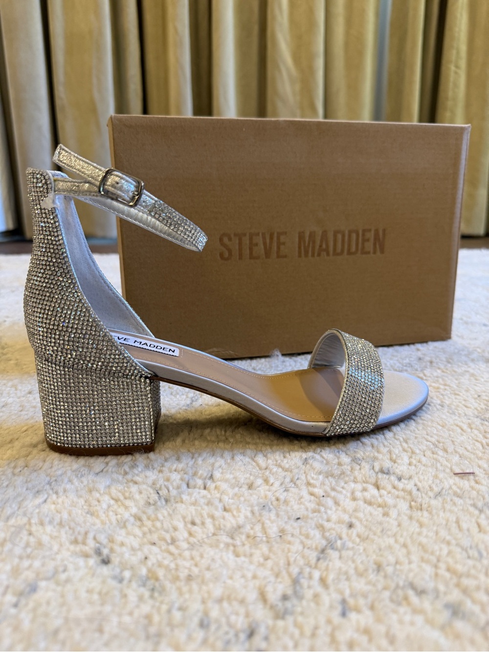 Steve Madden Silver Crystal Block Heel Sandals size 9